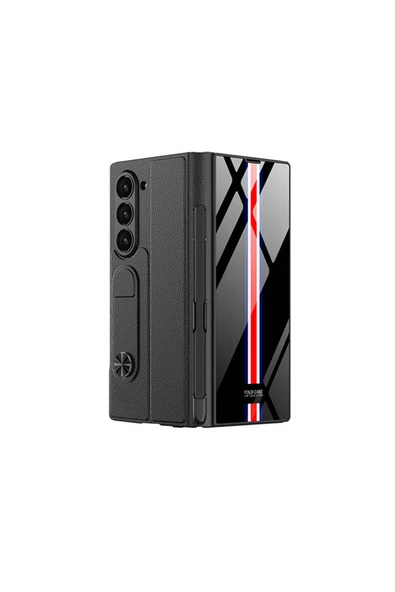 KILIFTECH Galaxy Z Fold 6 Kılıf Kamera Korumalı Kartlıklı Kalem Bölmeli Zore Kıpta Çizgili Droga Kılıf-Yeşil - 2