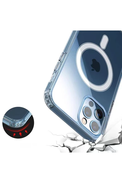 zore iPhone 13 Pro Max Uyumlu Magsafe Şarj Özellikli Şeffaf Sert PC MKC Embos Kılıf-Renksiz - 3