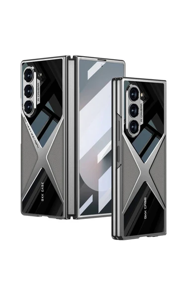 KILIFTECH Galaxy Z Fold 6 Kılıf Ultra İnce Kamera Korumalı PC + Deri Arka Yüzey Zore X-Pro Kapak-Titanyum-Gri - 1