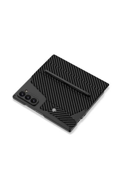 KILIFTECH Galaxy Z Fold 6 Kılıf Kamera Korumalı Karbon Tasarımlı Zore Kıpta Kalemli Fest Kapak-Siyah Karbon ürün görseli