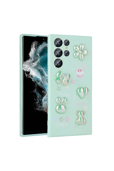 szr store Galaxy S23 Ultra Uyumlu Kabartma Figürlü Parlak CSM Zore Toys Silikon Kılıf-Açık Yeşil ürün görseli 1