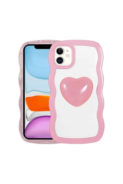 zore iPhone 11 Uyumlu Renkli Kalp Figürlü Zore Ponçik Kılıf-Pembe ürün görseli
