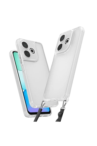 KILIFTECH Xiaomi Redmi 13 4G Uyumlu Kılıf Airbagli Takılabilir Askı Aparatlı Zore Snap Silikon Kapak-Şeffaf