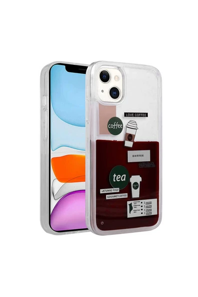 KILIFTECH iPhone 14 Uyumlu Desenli Sıvılı Zore Drink Silikon Kılıf-NO2 ürün görseli