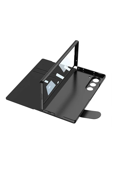KILIFTECH Galaxy Z Fold 6 Kılıf Kamera Korumalı Kartlıklı Kalem Bölmeli Zore Kıpta Çizgili Droga Kılıf-Yeşil - 3