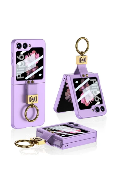 szr store Galaxy Z Flip 6 Kılıf Zore Z Harfli Yüzüklü Kıpta Kapak-Lila
