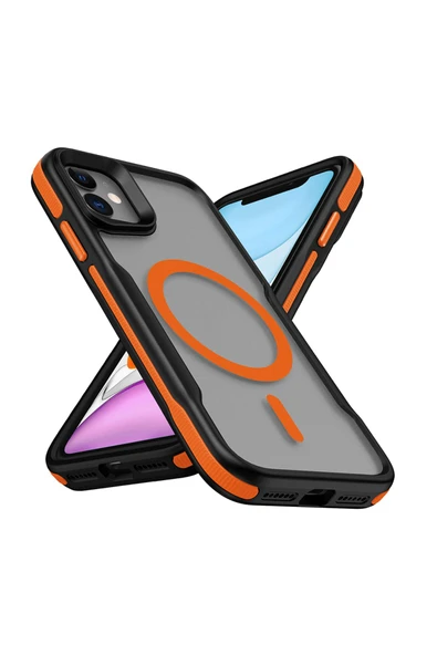KILIFTECH iPhone 11 Uyumlu Magsafe Şarj Özellikli Renkli Kenar Airbag Şeritli Zore Lamer Kapak-Turuncu ürün görseli
