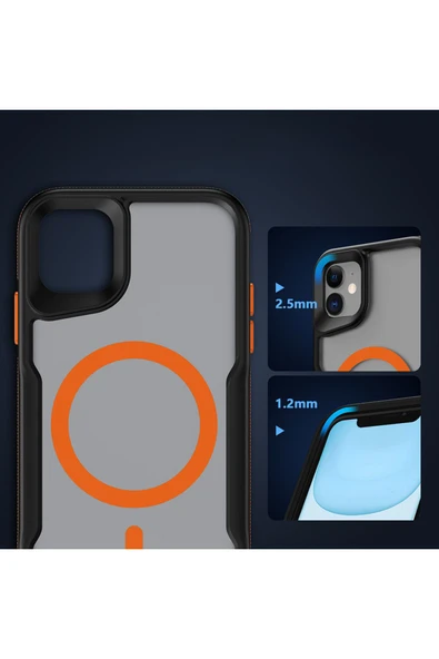 KILIFTECH iPhone 11 Uyumlu Magsafe Şarj Özellikli Renkli Kenar Airbag Şeritli Zore Lamer Kapak-Turuncu - Resim 3