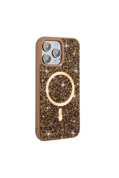 KILIFTECH iPhone 14 Pro Max Kılıf Pırlanta Tasarımlı Magsafe Şarj Özellikli Zore Mozaik Silikon Kapak - Siyah - Resim 2