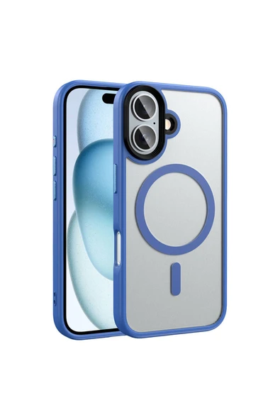 KILIFTECH Apple iPhone 16 Plus Kılıf Mat Arka Yüzey Wireless Şarj Özellikli Zore Flet Magsafe Kapak-Mavi ürün görseli