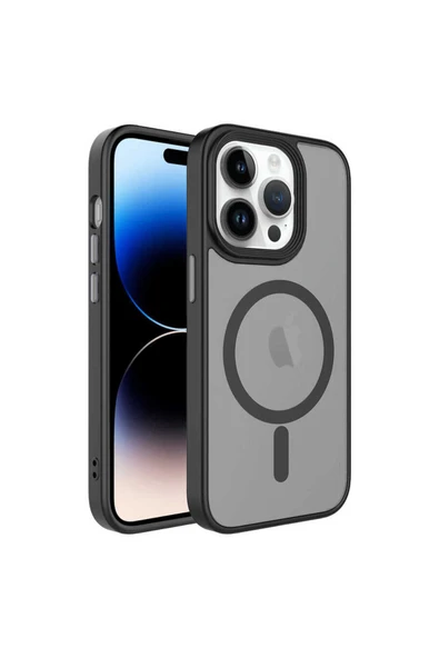 Zeyline iPhone 14 Pro Max Uyumlu Mat Arka Yüzey Wireless Şarj Özellikli ZYL Flet Magsafe Kılıf-Siyah ürün görseli