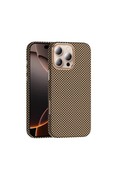 KILIFTECH iPhone 16 Pro Uyumlu Kılıf Magsafe Şarj Özellikli Karbon Görünümlü Gros Kapak - Desert Titanyum ürün görseli