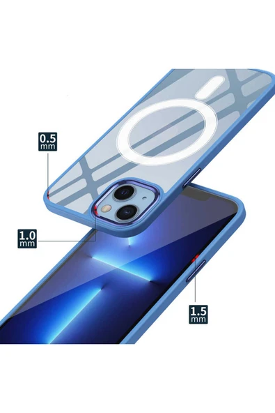 SAFA iPhone 13 Uyumlu Wireless Şarj Özellikli Zore Krom Magsafe Silikon Kılıf-Lavendery Gray - Resim 4