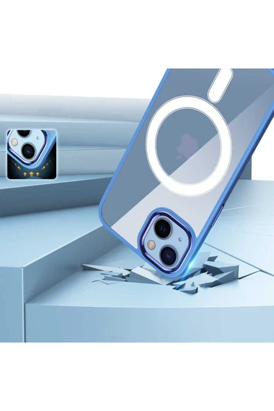 SAFA iPhone 13 Uyumlu Wireless Şarj Özellikli Zore Krom Magsafe Silikon Kılıf-Lavendery Gray - Resim 5