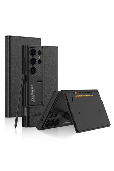 szr store Galaxy S24 Ultra Zore Kıpta Standlı Kartlıklı Kapak-Siyah - 1