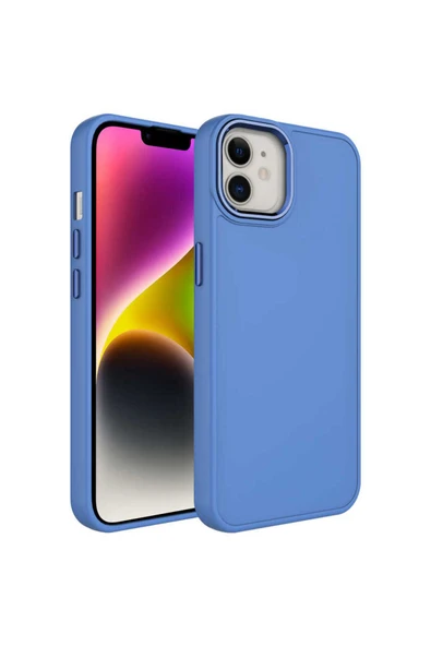 zore iPhone 12 Uyumlu Metal Çerçeve ve Buton Tasarımlı Silikon Zore Luna Kılıf-Lavendery Gray ürün görseli