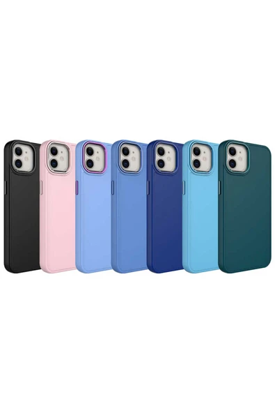 zore iPhone 12 Uyumlu Metal Çerçeve ve Buton Tasarımlı Silikon Zore Luna Kılıf-Lavendery Gray - Resim 2