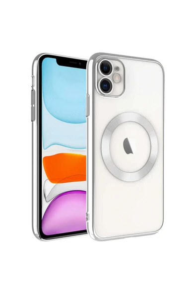 dsBARKOT iPhone 11 Uyumlu Wireless Şarj Özellikli Sert PC DSB Riksos Magsafe Kılıf-Gümüş ürün görseli