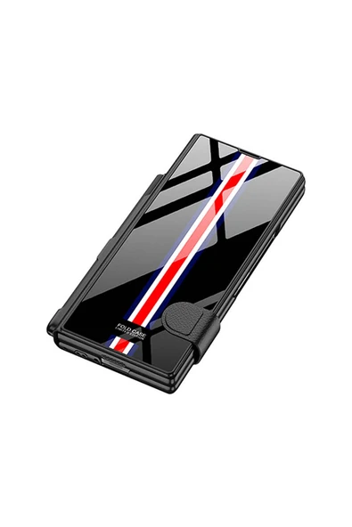 KILIFTECH Galaxy Z Fold 6 Kılıf Kamera Korumalı Kartlıklı Kalem Bölmeli Zore Kıpta Çizgili Droga Kılıf-Yeşil - 4