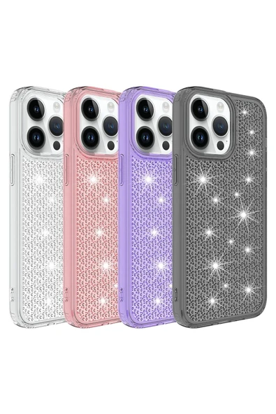 zore iPhone 14 Pro Uyumlu AiHTTgli Parlak Tasarımlı Zore Snow Kılıf-Siyah - Resim 2