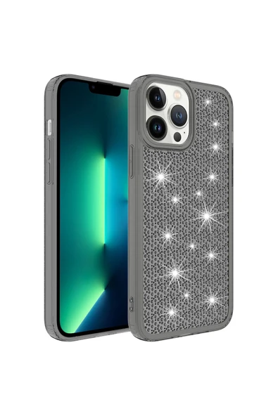 KILIFTECH iPhone 13 Pro Uyumlu AiHTTgli Parlak Tasarımlı Zore Snow Kılıf-Siyah ürün görseli