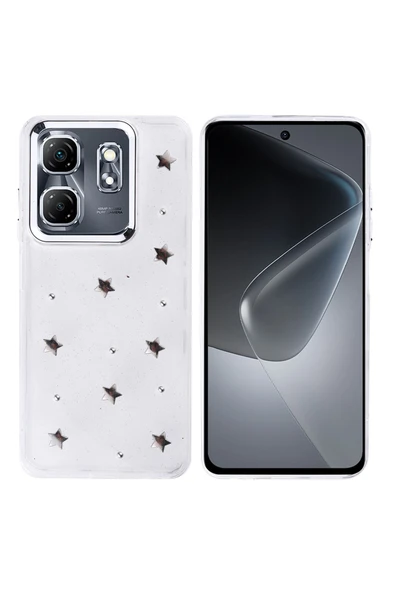KILIFTECH İnfinix Smart 9 Kılıf Airbag Tasarımlı Simli Şeffaf Zore Kutup Kapak - Yıldız