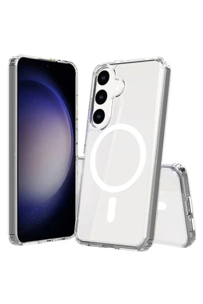 TechTrove Galaxy S25 Plus Kılıf M-safe Şarj Özellikli Şeffaf Sert Pc Zore Embos Kapak - 1