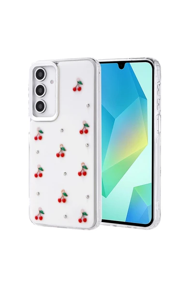 KILIFTECH Galaxy A16 Kılıf Airbag Tasarımlı Simli Şeffaf Zore Kutup Kapak - Kiraz - 1