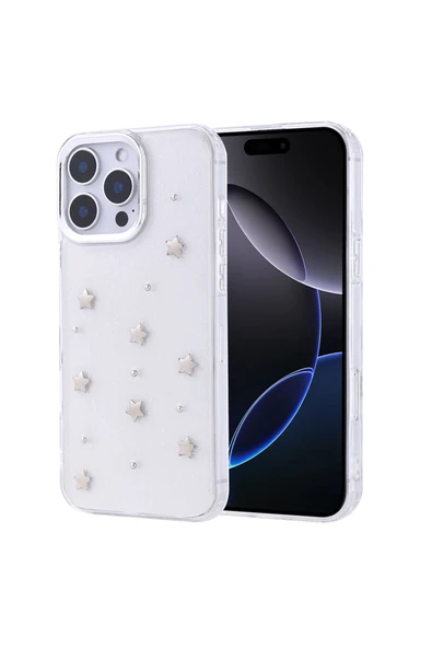 KILIFTECH iPhone 16 Pro Max Kılıf Airbag Tasarımlı Simli Şeffaf Zore Kutup Kapak - Yıldız ürün görseli