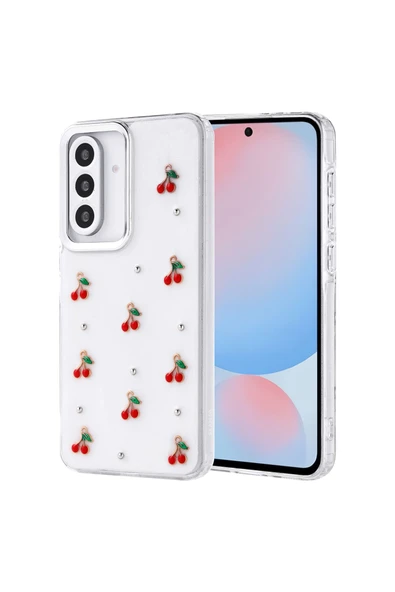 szr store Galaxy A56 Kılıf Airbag Tasarımlı Simli Şeffaf Zore Kutup Kapak - Kiraz ürün görseli