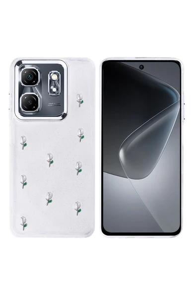 KILIFTECH İnfinix Smart 9 Kılıf Airbag Tasarımlı Simli Şeffaf Zore Kutup Kapak - Lale