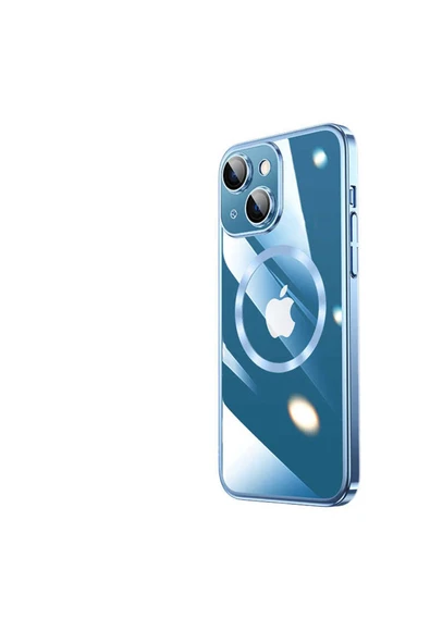 FLYGIFTS iPhone 14 Plus Uyumlu Wireless Şarj Özellikli Sert PC Zore Riksos Magsafe Kılıf-Mavi ürün görseli