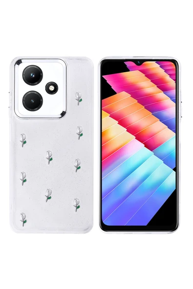 KILIFTECH İnfinix Hot 30i Kılıf Airbag Tasarımlı Simli Şeffaf Zore Kutup Kapak - Yıldız - 2