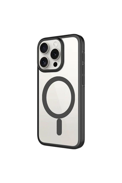 zore iPhone 15 Pro Uyumlu Wireless Şarj Özellikli Sert PC Zore Mat Riksos Magsafe Kılıf-Siyah - Resim 5