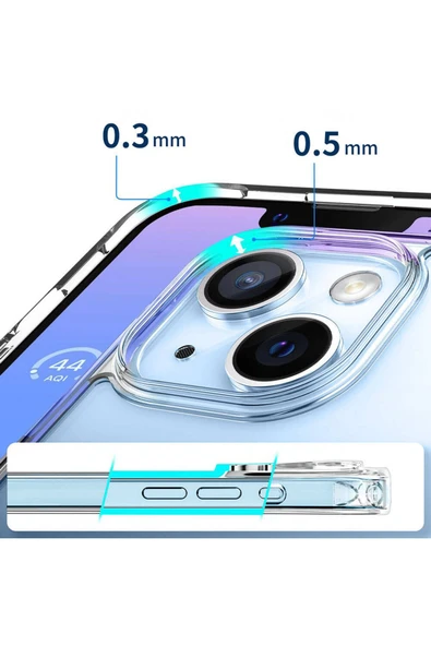 zore iPhone 15 Plus Uyumlu Magsafe Şarj Özellikli Şeffaf Sert PC Zore Embos Kılıf-Renksiz - Resim 3
