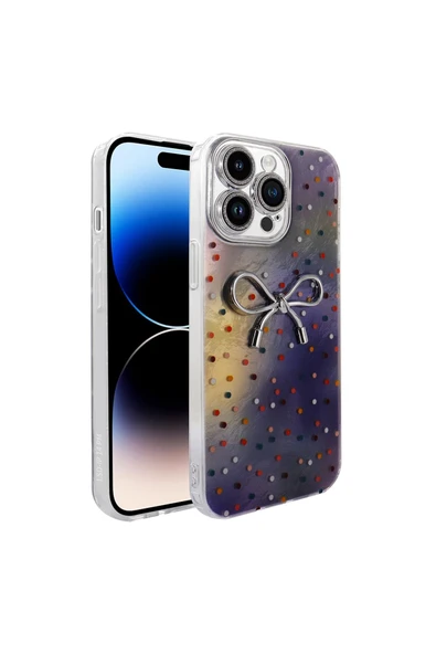 zore iPhone 14 Pro Max Kılıf Kamera Korumalı Figürlü Zore Ponti Silikon Kapak - Lila ürün görseli