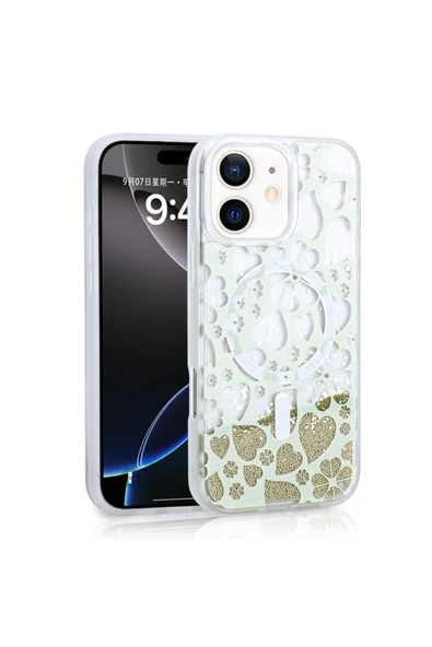 KILIFTECH iPhone 11 Uyumlu Kılıf Sıvılı Simli Baskılı Şeffaf Arka Yüzey Zore Mossa Silikon Kapak-Gold ürün görseli