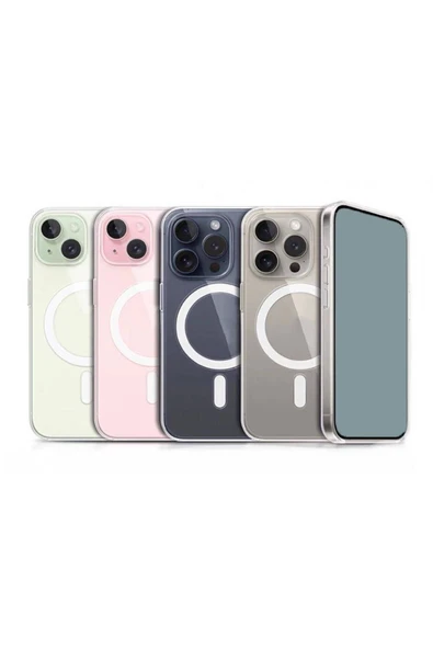 zore iPhone 15 Plus Uyumlu Magsafe Şarj Özellikli Şeffaf Sert PC Zore Embos Kılıf-Renksiz - Resim 5
