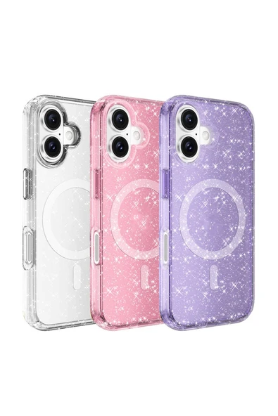 KILIFTECH Apple iPhone 16 Plus Kılıf Magsafe Şarj Özellikli Parlayan Simli Saydam Renkli Zore Allstar Kapak-Şe - Resim 2