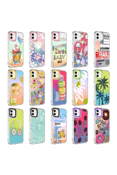 KILIFTECH iPhone 11 Uyumlu Kamera Korumalı Renkli Desenli Sert Silikon Zore Korn Kılıf-NO5 - Resim 2