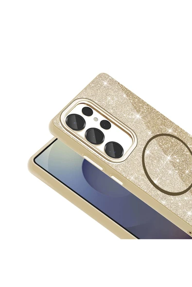 zore Galaxy S25 Ultra Kılıf Magsafe Şarj Özellikli Parlayan Simli Zore Okso Kapak - Pembe - Resim 4