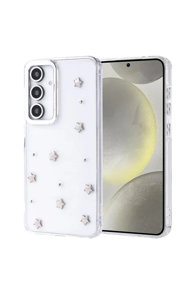 KILIFTECH Galaxy S24 FE Kılıf Airbag Tasarımlı Simli Şeffaf Zore Kutup Kapak - Yıldız - 1