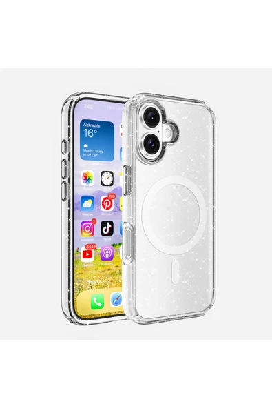 KILIFTECH Apple iPhone 16 Plus Kılıf Magsafe Şarj Özellikli Parlayan Simli Saydam Renkli Zore Allstar Kapak-Şe ürün görseli