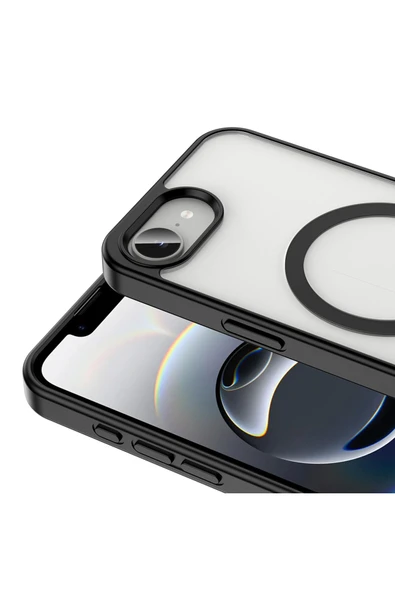 KILIFTECH iPhone 16E Kılıf Magsafe Wireless Şarj Özellikli Silikon Zore Ege Kapak - Siyah - Resim 4