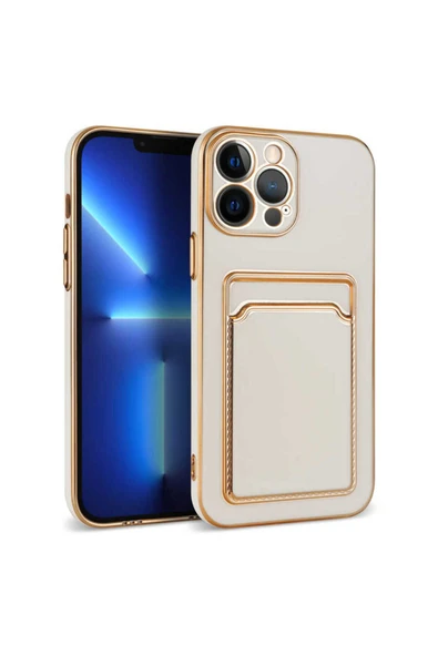 RiseOfGLC iPhone 13 Pro Max Uyumlu CSM Zore Bark Kartlıklı Kılıf-Beyaz ürün görseli