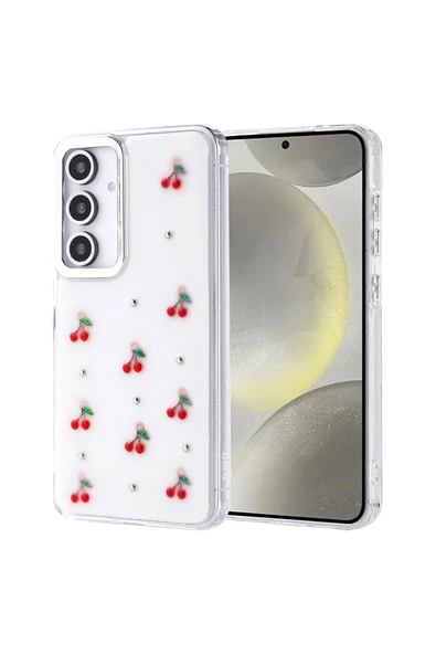 KILIFTECH Galaxy S24 FE Kılıf Airbag Tasarımlı Simli Şeffaf Zore Kutup Kapak - Kiraz - 1