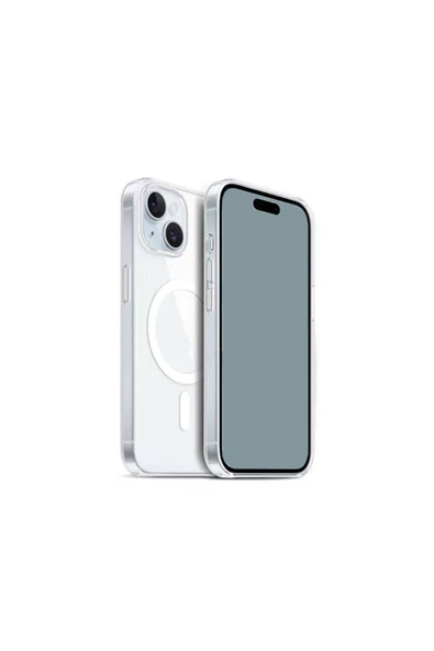 zore iPhone 15 Plus Uyumlu Magsafe Şarj Özellikli Şeffaf Sert PC Zore Embos Kılıf-Renksiz ürün görseli