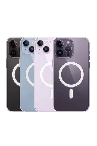 zore iPhone 15 Plus Uyumlu Magsafe Şarj Özellikli Şeffaf Sert PC Zore Embos Kılıf-Renksiz - Resim 4