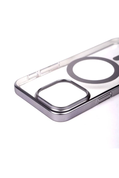 zore iPhone 15 Pro Uyumlu Wireless Şarj Özellikli Sert PC Zore Mat Riksos Magsafe Kılıf-Siyah - Resim 4