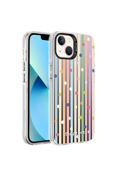 KILIFTECH iPhone 13 Uyumlu Desenli Zore Silver Sert Kılıf-Noktalar ürün görseli